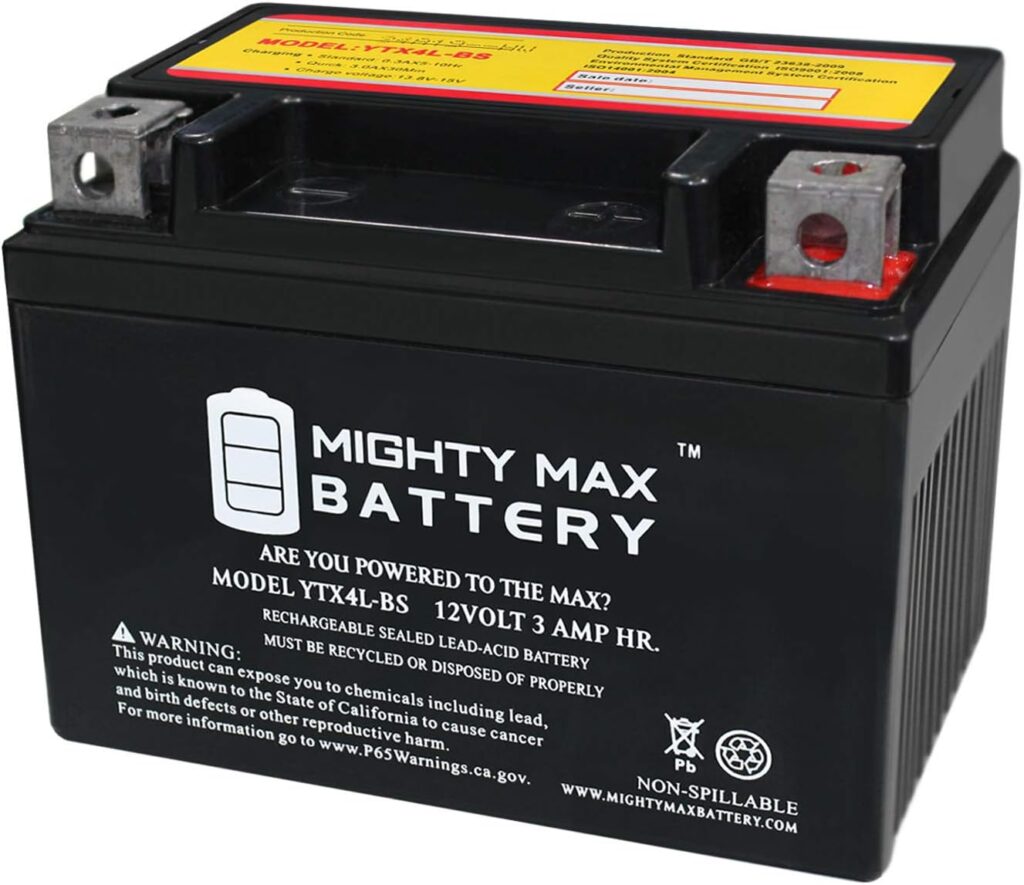 Mighty Max, YTX4L-BS - 12 Volt 3 AH, 50 CCA, Rechargeable, Best Electric Bicycle Batteries